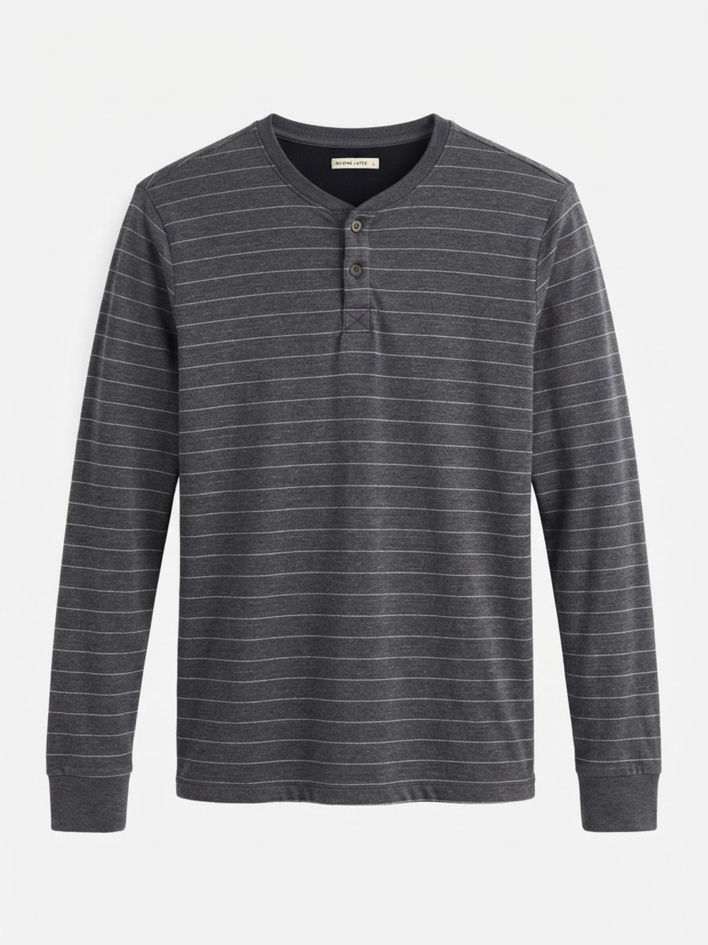 Marine Layer Mens Large Double Knit Long Sleeve Henley Shirt Gray White Striped